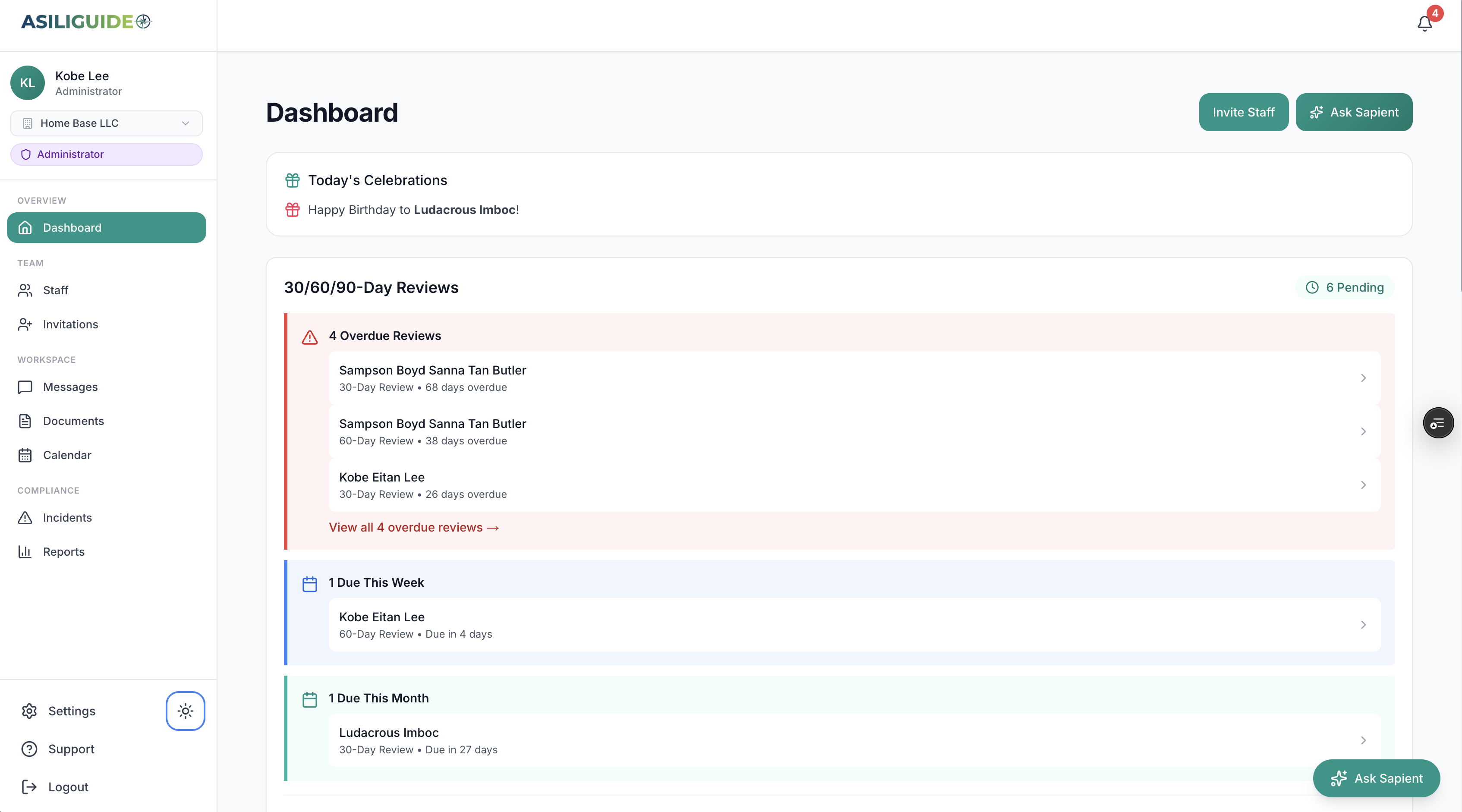 AsiliGuide compliance dashboard preview